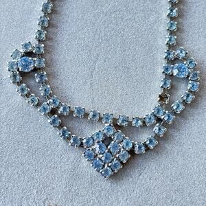 1950's Blue Rhinestone Mid Century Vintage Choker Necklace, Prom Formal Jewelry